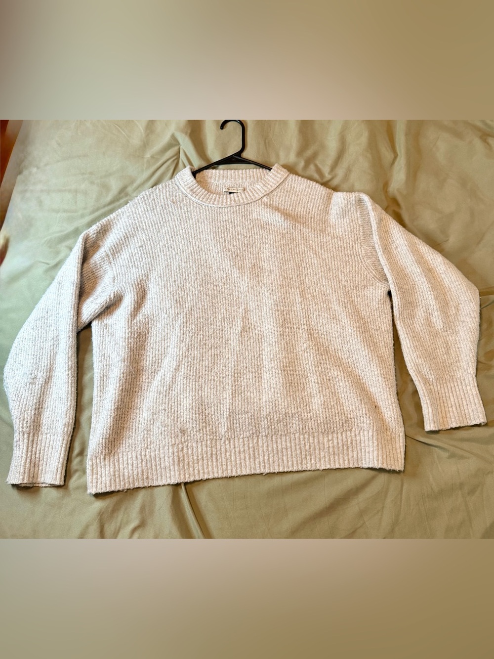 American Eagle Crew Neck Women’s Sweater in Light Grey, Size Large